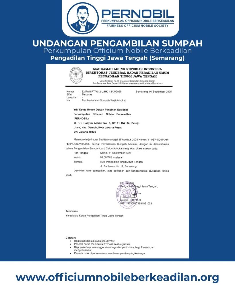 Sumpah Advokat di Pengadilan Tinggi Jawa Tengah: Momentum Bersejarah bagi Calon Advokat PERNOBIL